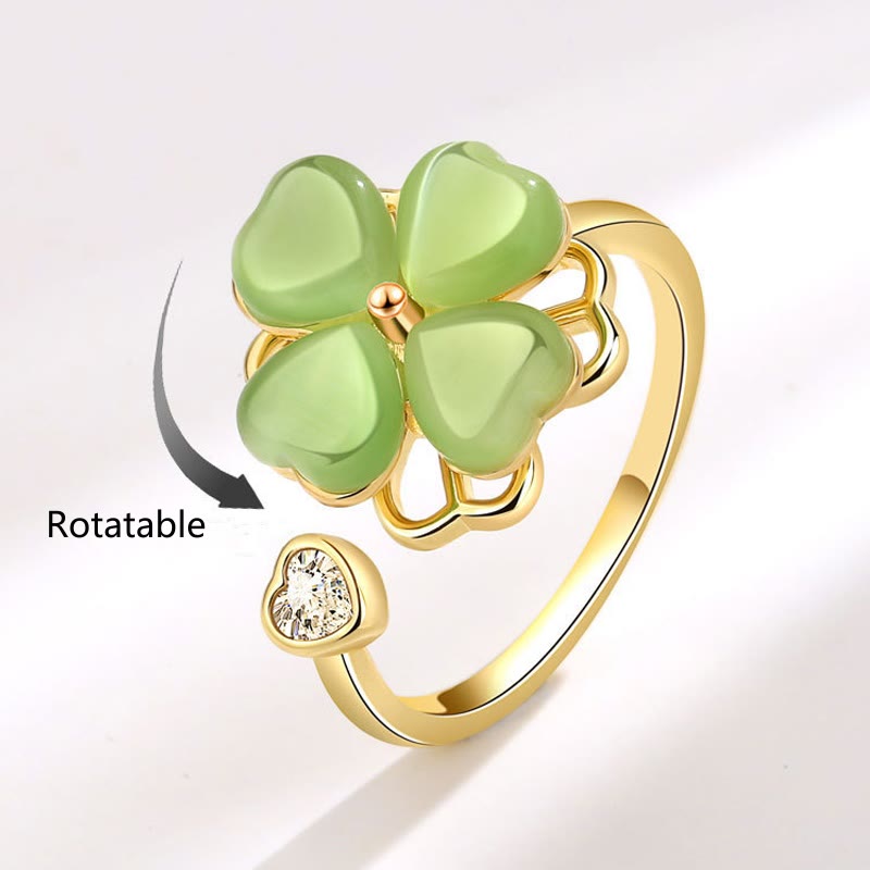 Stone of buddha Cat's Eye Four Leaf Clover Zircon Love Rotatable Ring