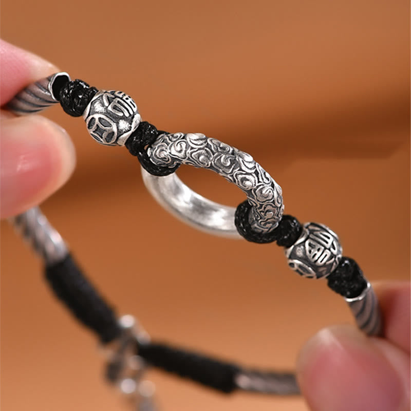 Stone of buddha 999 Sterling Silver Fu Character Peace Buckle Copper Coin Auspicious Clouds Fortune Bracelet