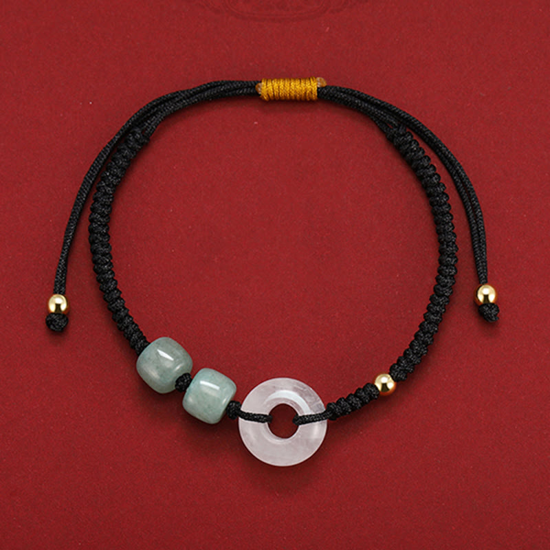 Stone of buddha 2Pcs Green Aventurine White Jade Peace Buckle Luck Braided Couple Bracelet