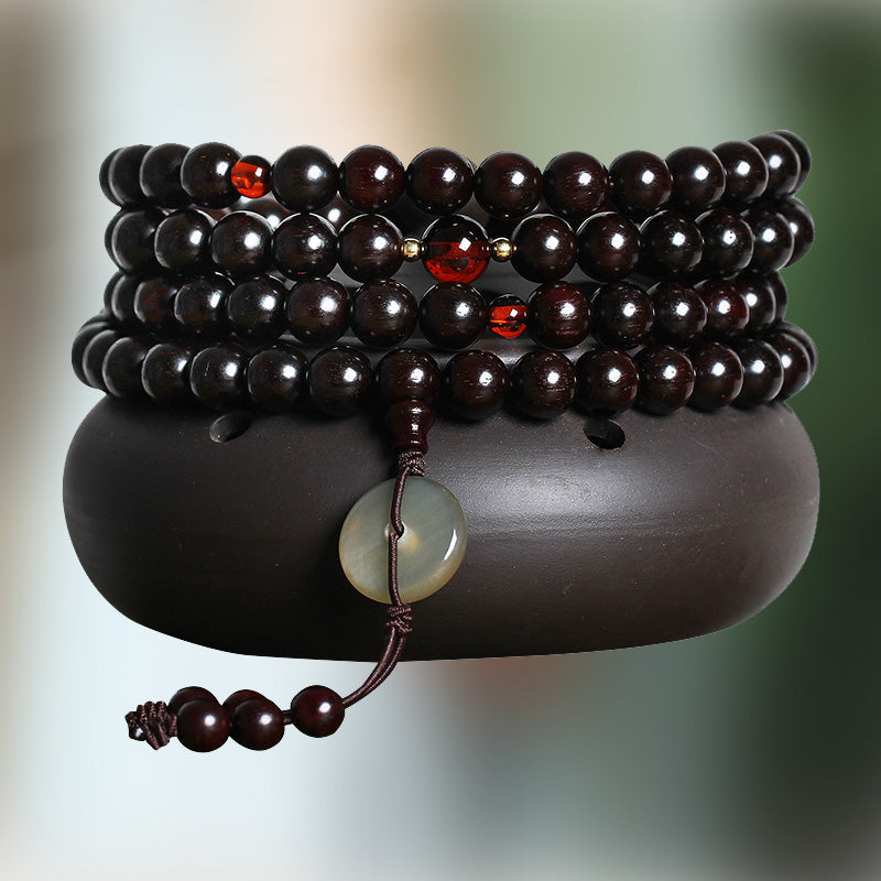 Stone of buddha 108 Mala Beads 4.8 Stars With Gold Star Indian Small Leaf Red Sandalwood Amber Turquoise Chinese Knotting Blessing Bracelet