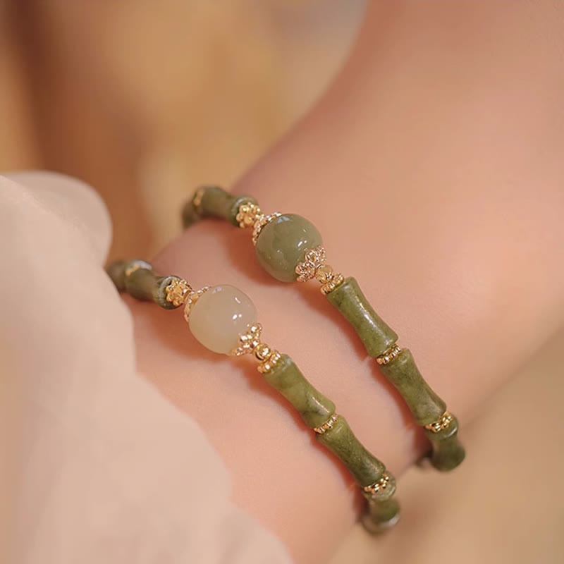 Stone of buddha 14K Copper Plated Peridot Hetian Jade Bamboo Pattern Luck Bracelet