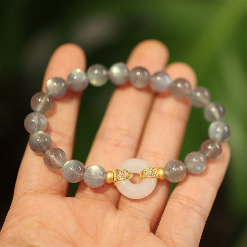 Stone of buddha Natural Moonstone Heitan Jade Peace Buckle Healing Bracelet