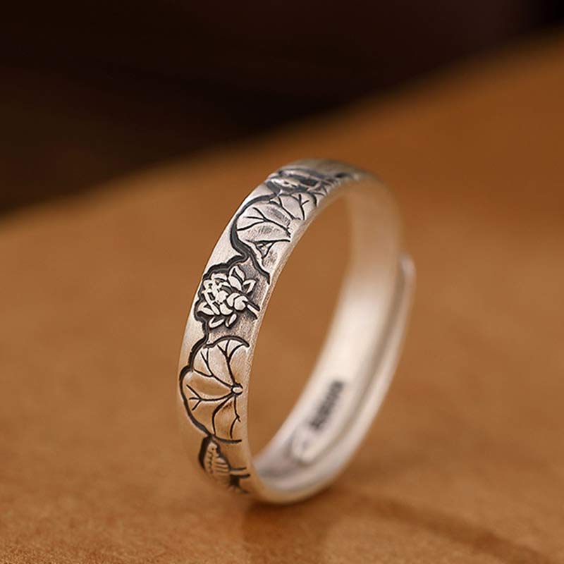 Stone of buddha 999 Sterling Silver Lotus Peony Flower Enlightenment Ring