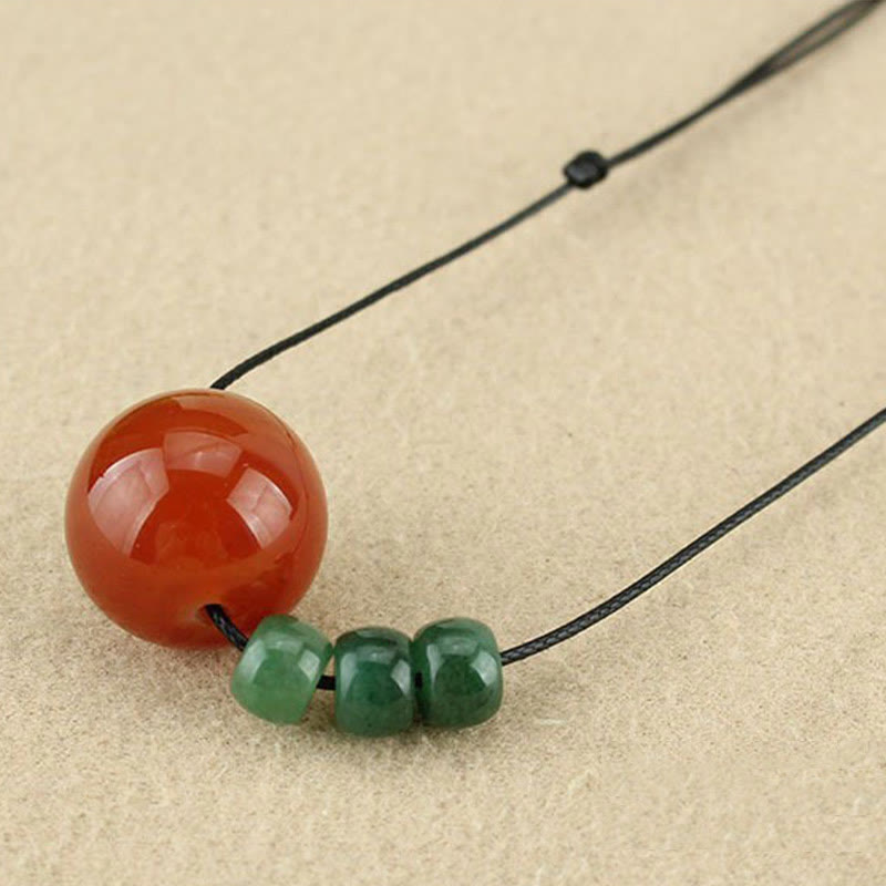 Stone of buddha Red Agate Green Aventurine Green Bodhi Seed Bead Calm Leather Rope Necklace Pendant