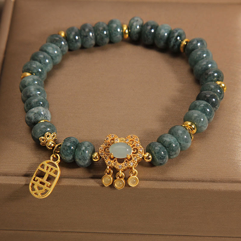 Stone of buddha Natural Jade Chinese Lock Charm Peace Luck Abundance Bracelet