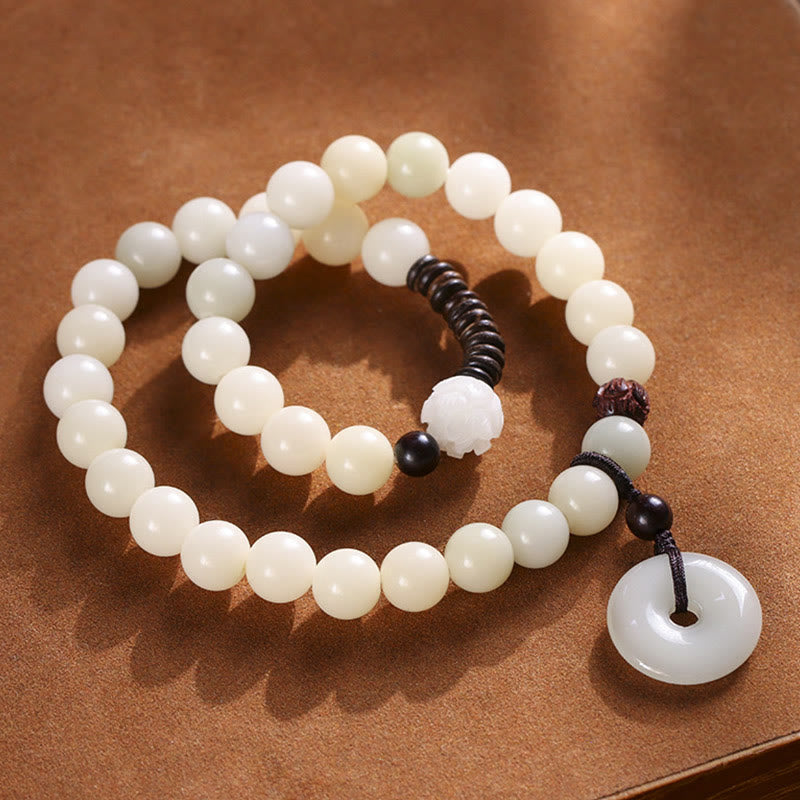 Stone of buddha Bodhi Seed Green Sandalwood Lotus Peace Buckle Harmony Double Wrap Bracelet