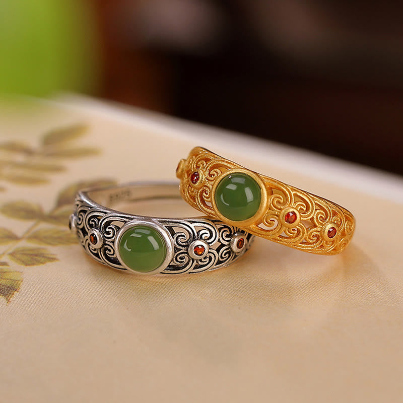 Stone of buddha 925 Sterling Silver Hetian Cyan Jade Harmony Adjustable Ring