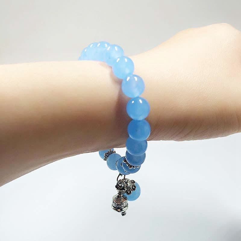 Stone of buddha Vintage Crystal Chalcedony Stone Energy Beaded Bell Charm Bracelet