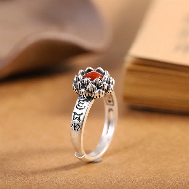 Stone of buddha925 Sterling Silver Lotus Red Agate Confidence Blessing Ring
