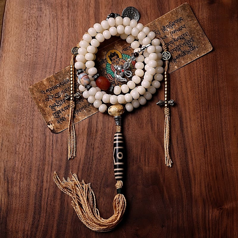 Stone of buddha Tibet 108 Mala Beads Bodhi Seed Bagua Vajra Dzi Bead Gray Agate Wealth Bracelet