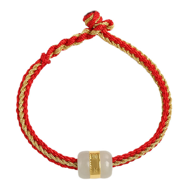 Stone of buddha 999 Gold Hetian White Jade Om Mani Padme Hum Fu Character Luck Braided Bracelet