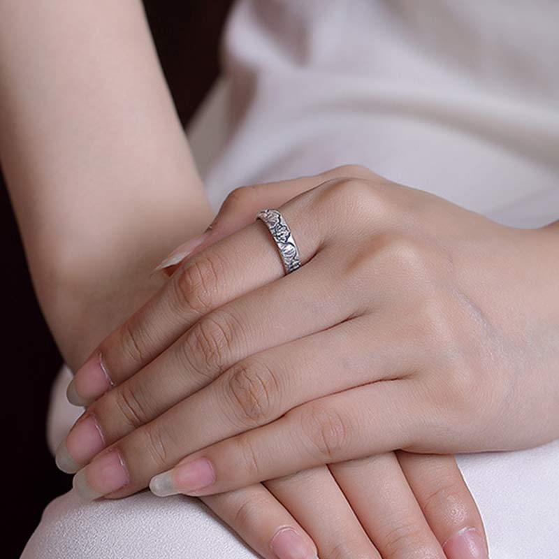 Stone of buddha 999 Sterling Silver Lotus Peony Flower Enlightenment Ring