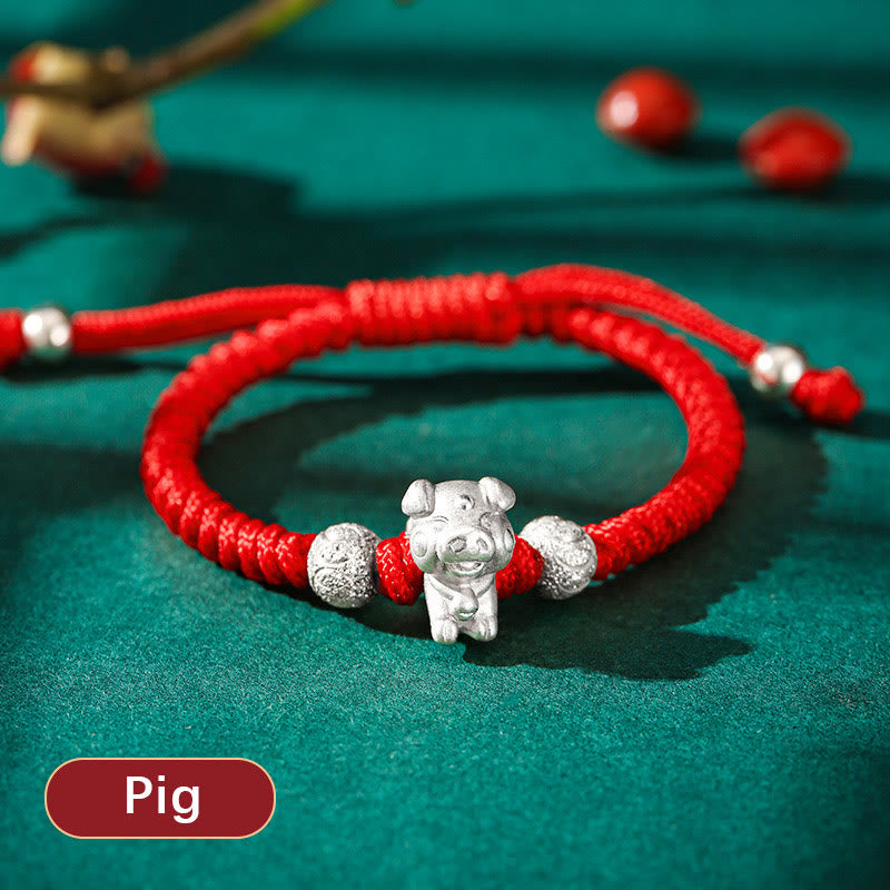 Stone of buddha 999 Sterling Silver Chinese Zodiac Red Rope Luck Handcrafted Kids Bracelet