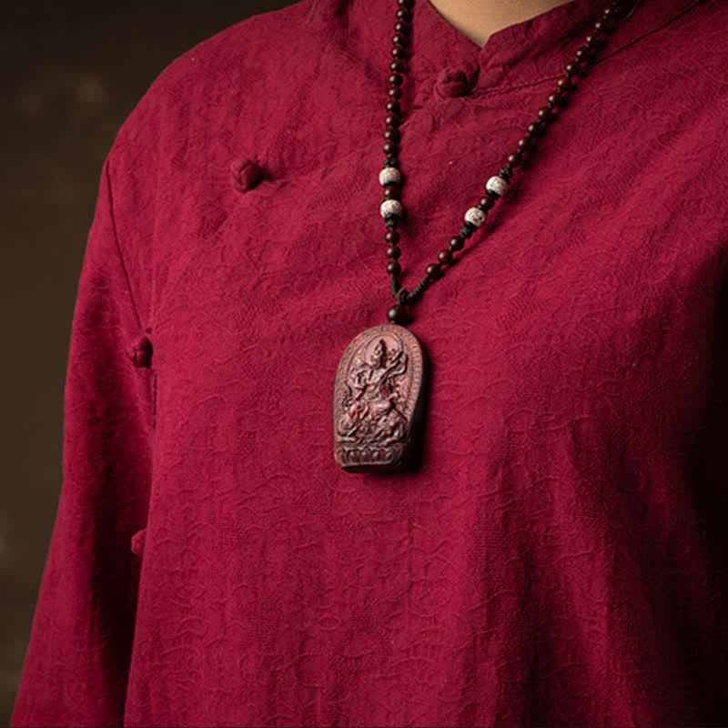 Stone of buddha Chinese Zodiac Natal Buddha Small Leaf Red Sandalwood Lotus Protection Necklace Pendant