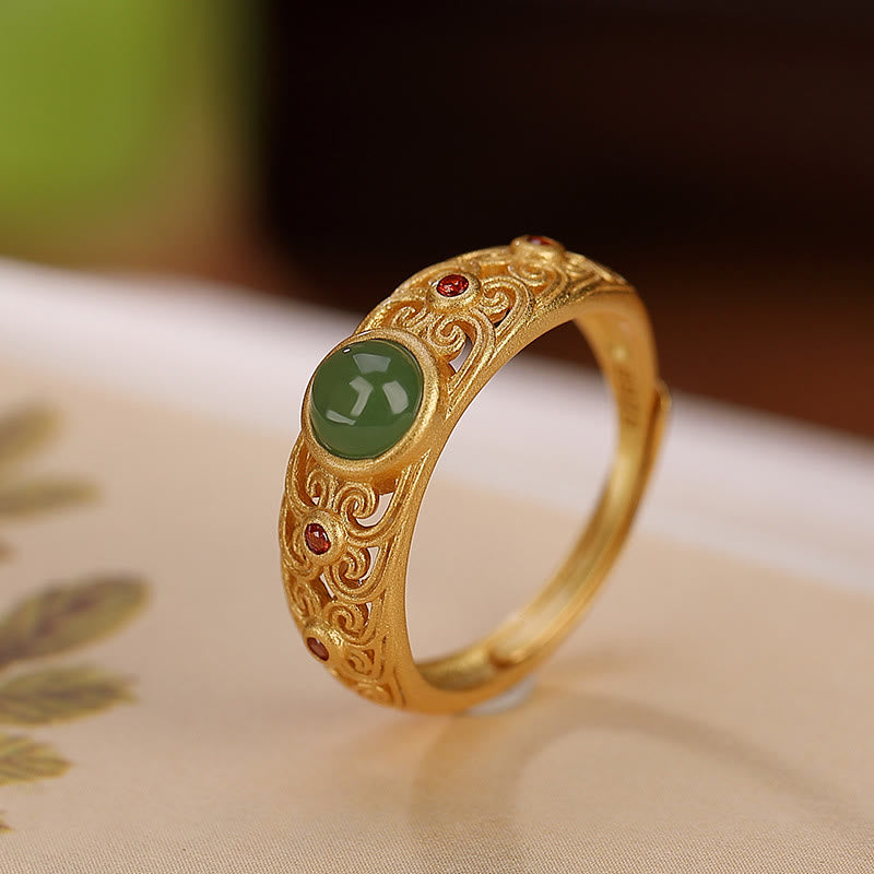 Stone of buddha 925 Sterling Silver Hetian Cyan Jade Harmony Adjustable Ring