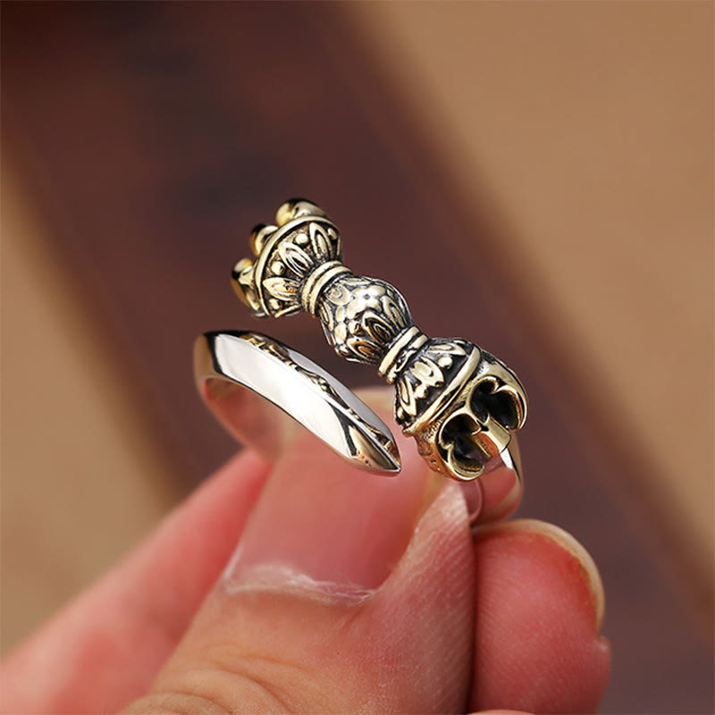 Stone of buddha Tibetan Dorje Vajra Engraved Design Copper Luck Wealth Adjustable Ring