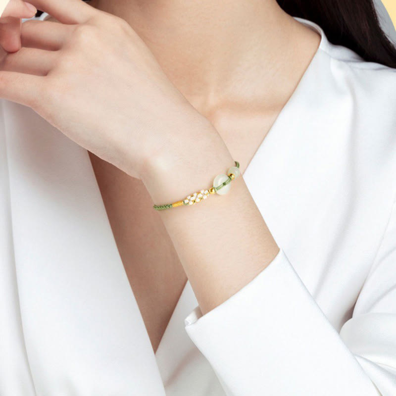 Stone of buddha Hetian Jade Peace Buckle Luck Peach Blossom Braided Bracelet