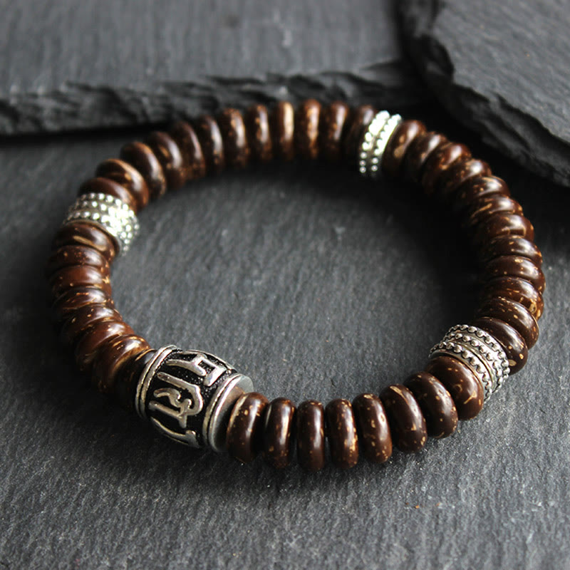 Stone of buddha Natural Tibetan Coconut Shell Om Mani Padme Hum Positive Bracelet