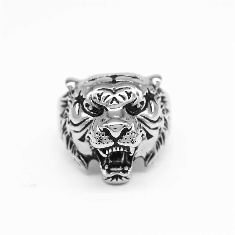 Stone of buddha Men's Animal Tiger Head Titanium Steel Balance Calm Punk Rock Biker Ring