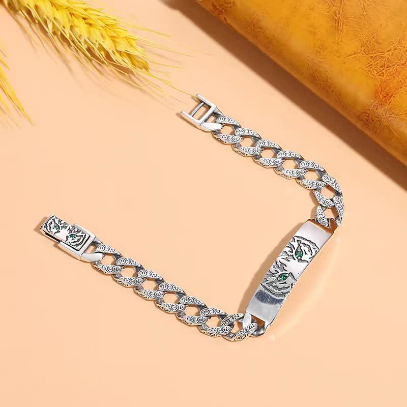 Stone of buddha Tiger Copper Luck Cuff Chain Bracelet