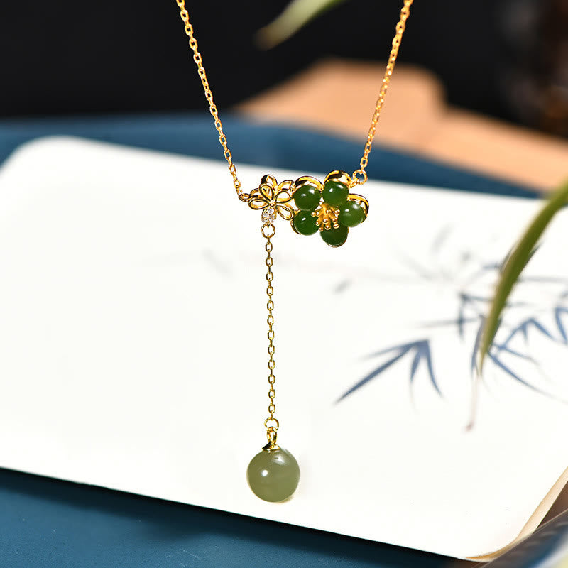 Stone of buddha 925 Sterling Silver Hetian Cyan Jade Plum Flower Blossom Design Luck Necklace Pendant