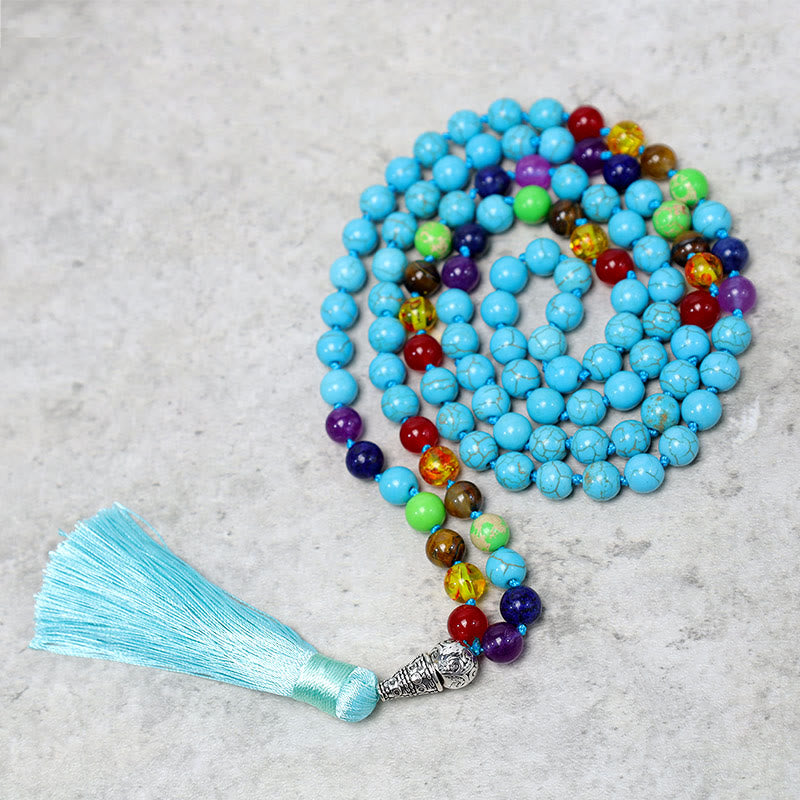 Stone of buddha 108 Mala Turquoise Beads Yoga Meditation Prayer Beads Necklace