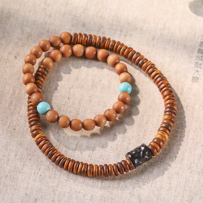 Stone of buddha Sandalwood Small Leaf Red Sandalwood Thuja Sutchuenensis Boxwood Turquoise Protection Double Wrap Bracelet