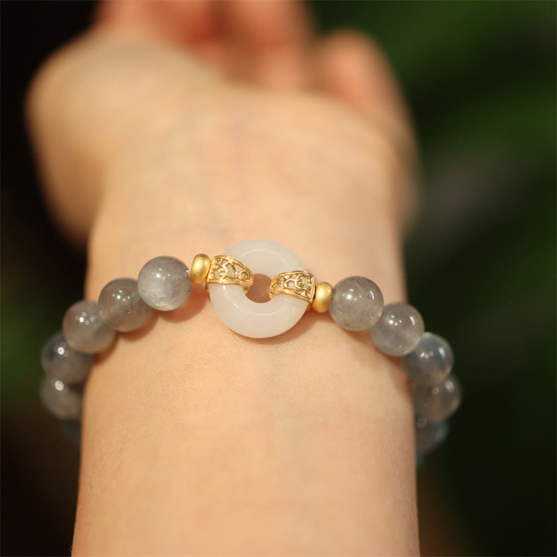 Stone of buddha Natural Moonstone Heitan Jade Peace Buckle Healing Bracelet