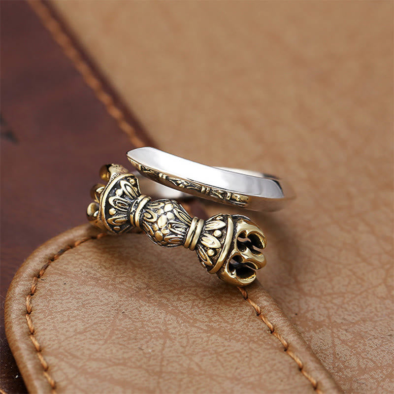 Stone of buddha Tibetan Dorje Vajra Engraved Design Copper Luck Wealth Adjustable Ring