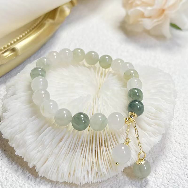 Stone of buddha Natural Gradient Jade Abundance Luck Bead Charm Bracelet
