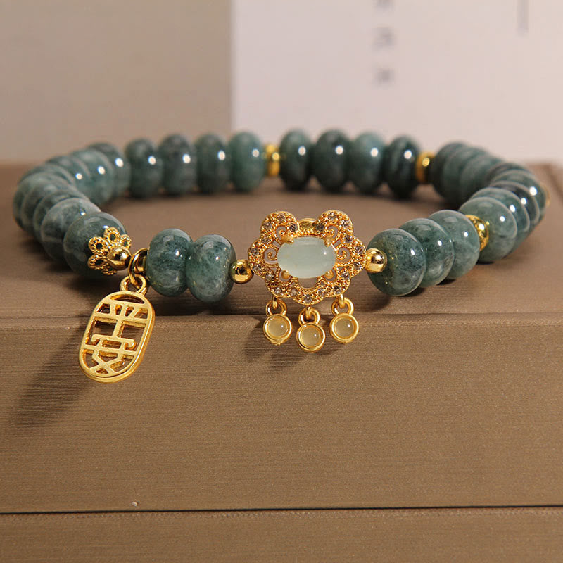 Stone of buddha Natural Jade Chinese Lock Charm Peace Luck Abundance Bracelet