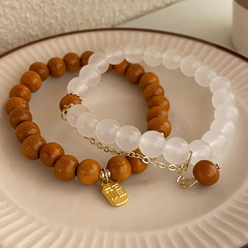 Stone of buddha Sandalwood Cat's Eye Fu Character Charm Protection Bracelet