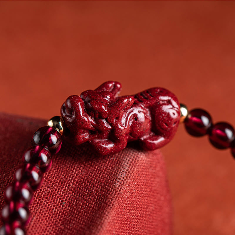 Stone of buddha Garnet Cinnabar PiXiu Blessing Calm String Bracelet