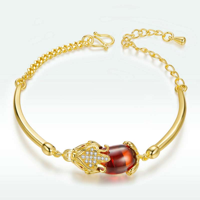 Stone of buddha FengShui Golden Red Agate PiXiu Wealth Luck Bracelet