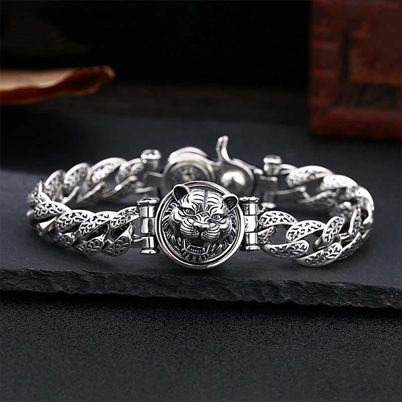 Stone of buddha Tiger Tang Dynasty Flower Design Engraved Luck Energy Bracelet
