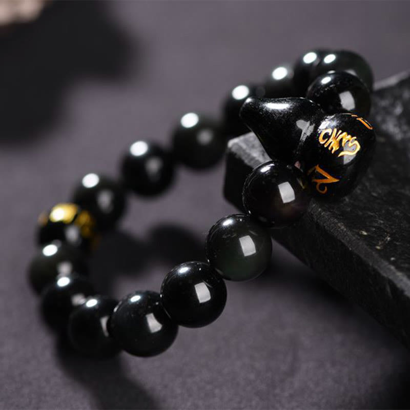 Stone of buddha Rainbow Obsidian Gourd Om Mani Padme Hum Inner Peace Bracelet