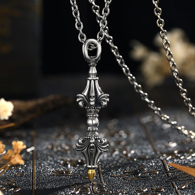 Stone of buddha 925 Sterling Silver Dorje Vajra Enlightenment Strength Necklace Chain Pendant