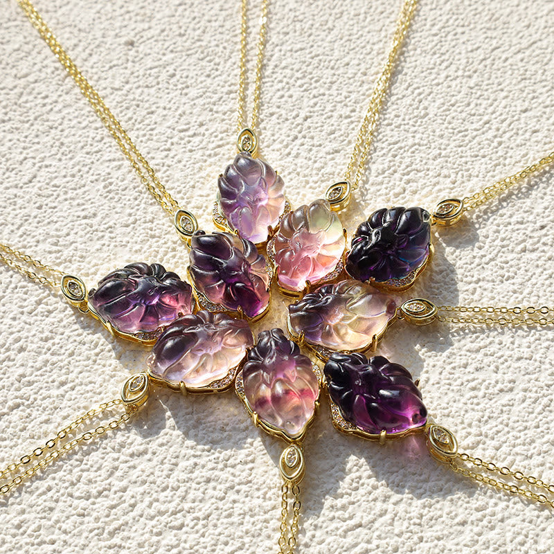 Stone of buddha Natural Colorful Fluorite Nine-Tailed Fox Protection Necklace Pendant