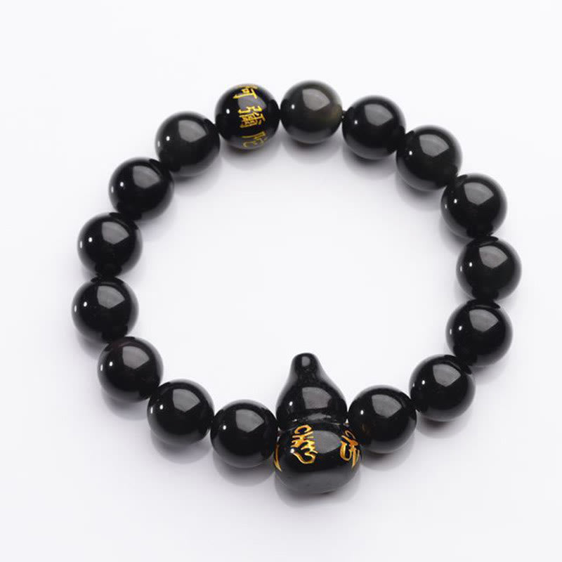 Stone of buddha Rainbow Obsidian Gourd Om Mani Padme Hum Inner Peace Bracelet
