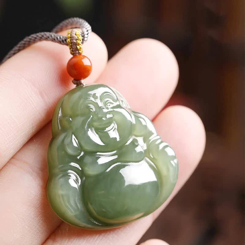Stone of buddha Laughing Buddha Hetian Jade Abundance Necklace String Pendant