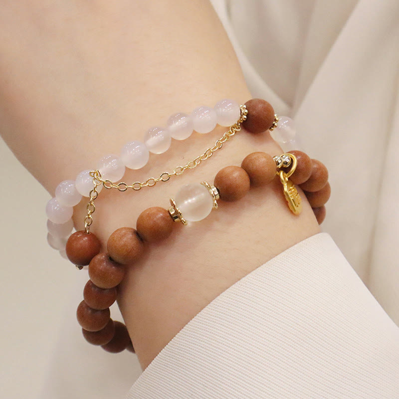 Stone of buddha Sandalwood Cat's Eye Fu Character Charm Protection Bracelet