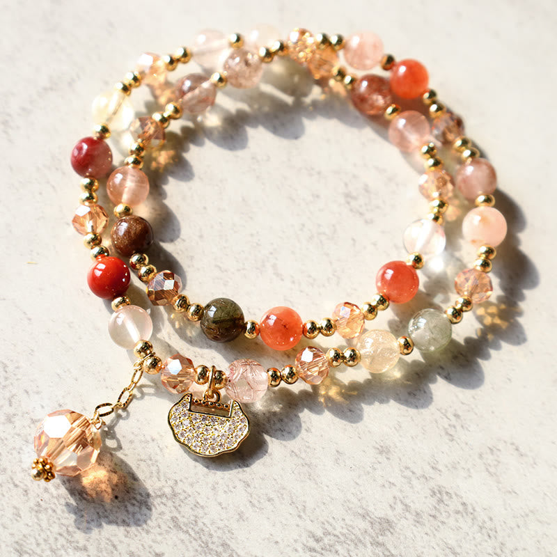 Stone of buddha Colorful Rutilated Quartz Double Wrap Spiritual Growth Bead Bracelet