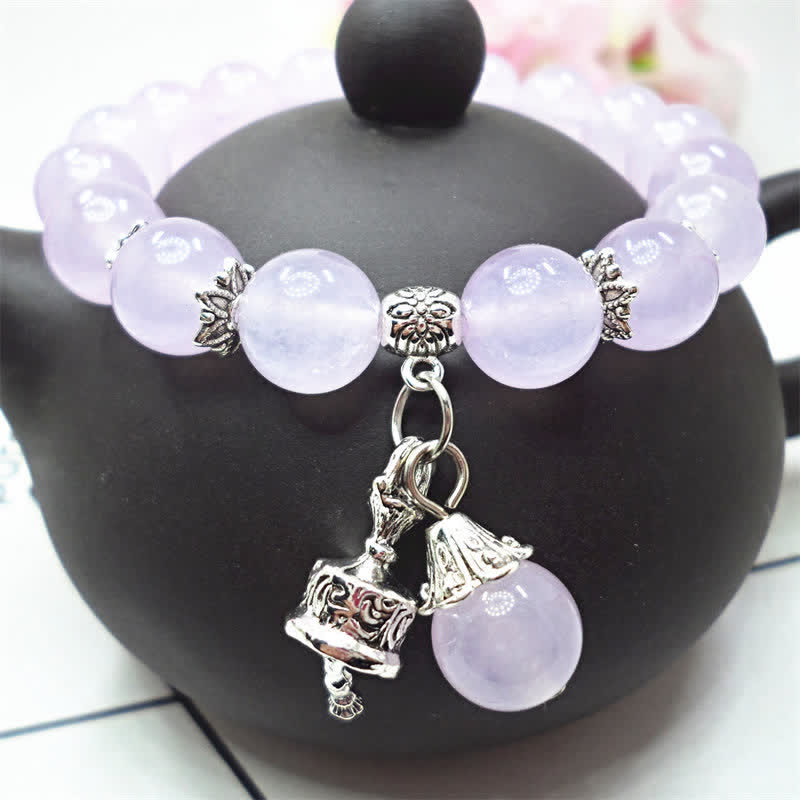 Stone of buddha Vintage Crystal Chalcedony Stone Energy Beaded Bell Charm Bracelet