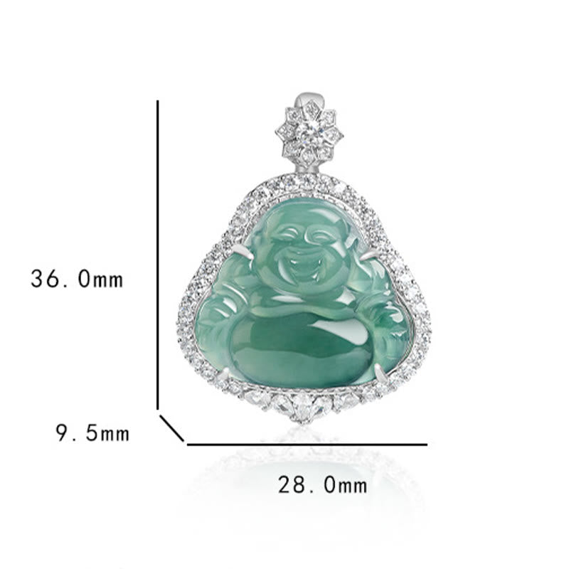 Stone of buddha 925 Sterling Silver Laughing Buddha Natural Jade Luck Abundance Chain Necklace Pendant