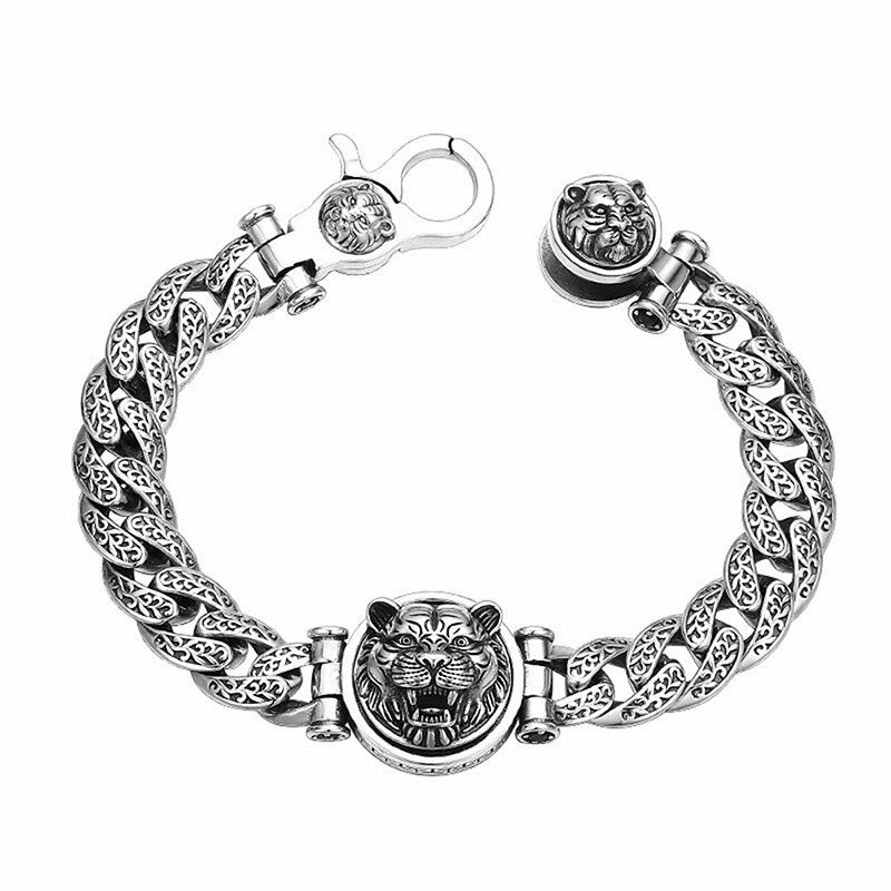 Stone of buddha Tiger Tang Dynasty Flower Design Engraved Luck Energy Bracelet