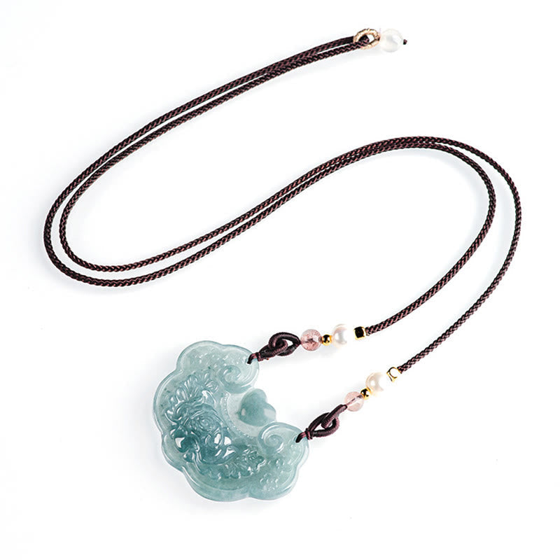Stone of buddha Natural Jade Peony Flower Lock of Good Wishes Prosperity Necklace Pendant
