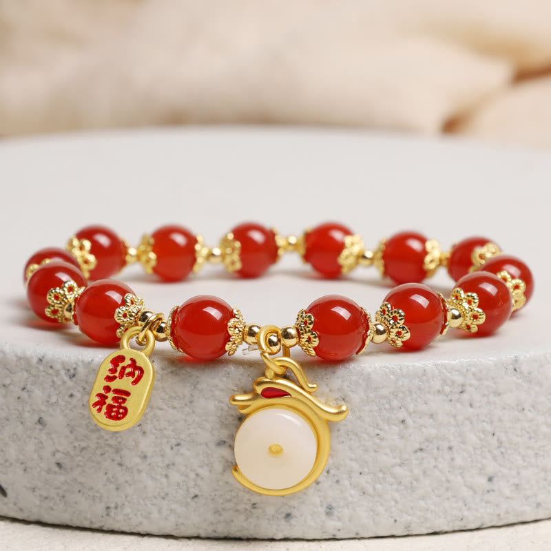 Stone of buddha Year of the Dragon Red Agate Green Aventurine Peace Buckle Fu Character Lucky Fortune Bracelet
