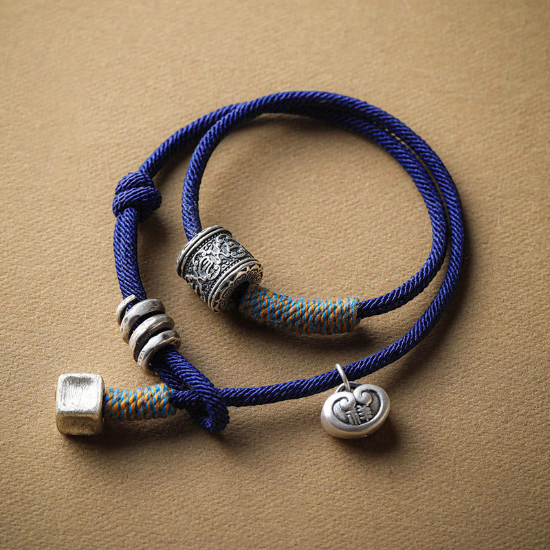 Stone of buddha Handmade Tibetan Om Mani Padme Hum Carved Auspicious Amulet Double Wrap Rope Bracelet