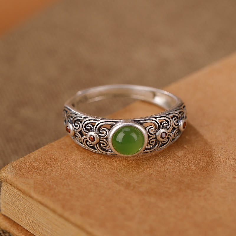 Stone of buddha 925 Sterling Silver Hetian Cyan Jade Harmony Adjustable Ring