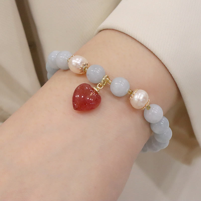 Stone of buddha Natural Aquamarine Chalcedony Serenity Rabbit Gourd Cat Charm Bracelet